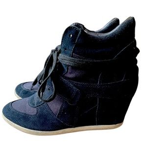 Ash Bowie Suede & Canvas Limited Wedge High-Top Black Sneaker Size 39